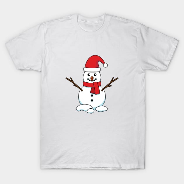 Snowman with Red Bonnet and Scarf T-Shirt by BirdAtWork